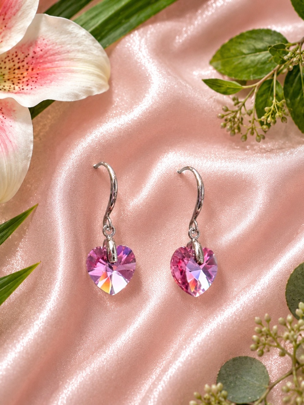 🆕❤️Swarovski Pink Heart Crystal Drop Earrings - Unbranded